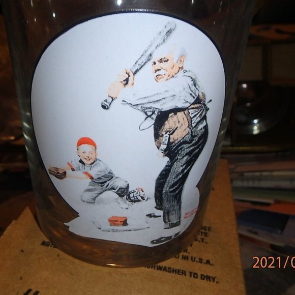 Gramps at the Bat by Norman Rockwell Saturday Evening Post Aug 5 1916 Glass #47 - Picture 1 of 4